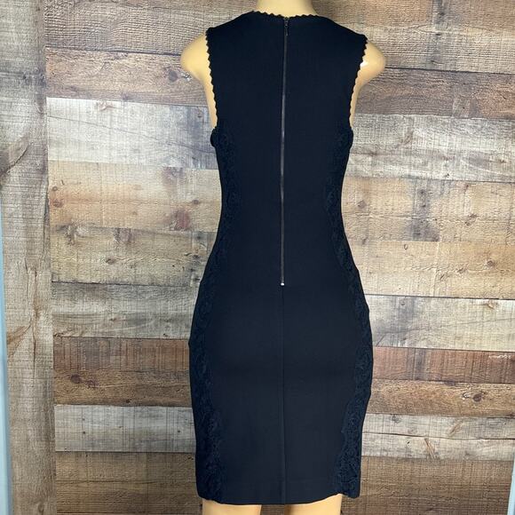 Rebecca Taylor Black Sleeveless V-Neck Sheath Sheer Lace Inset Dress Size 4 - Picture 4 of 9